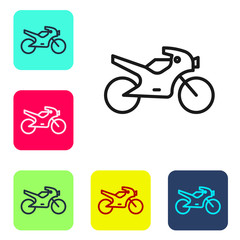 Black line Motorcycle icon isolated on white background. Set icons in color square buttons. Vector Illustration