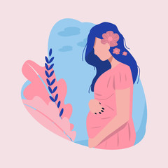 
Young pregnant girl vector flat illustration