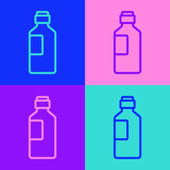 Pop art line Bottle of water icon isolated on color background. Soda aqua drink sign.  Vector Illustration