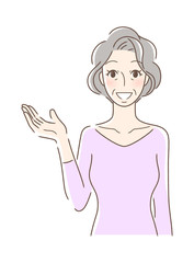 笑顔で手を差し出す正面向きの女性