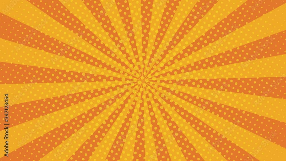 Aufkleber yellow radial lines and halftone dots rotates on an orange background. minimal seamless retro pop ar