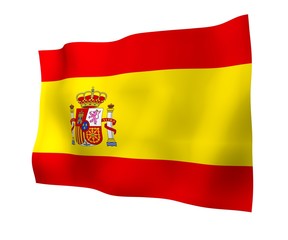 Obraz premium The flag of Spain. Official state symbol of the Kingdom of Spain. Concept: web, sports pages, language courses, travelling, design elements. 3d illustration