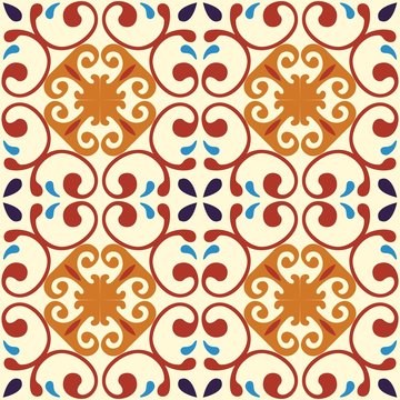 Tile seamless pattern design. With colourful motifs background.