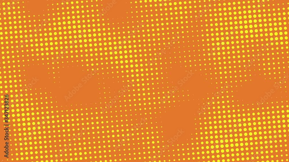 Poster yellow halftone dots rotates on an orange background. minimal seamless retro pop art animation