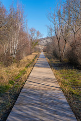 Pedestrian walkway in riverwalk of Machado, in Duero river, in Soria (Spain).