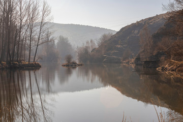 River walk of Machado, in Duero river, Soria (Spain).
