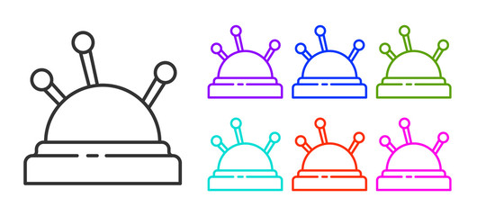 Black line Needle bed and needles icon isolated on white background. Handmade and sewing theme. Set icons colorful. Vector Illustration