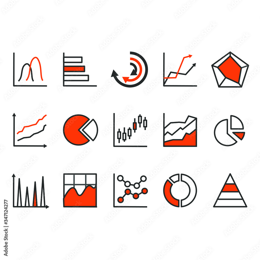 Poster set of chart for report icon. flat success graph symbol vector illustrator.