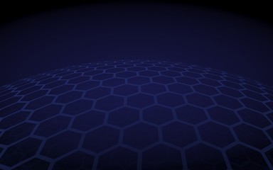 Multilayer sphere of honeycombs, gray on a dark background, social network, computer network, technology, global network. 3D illustration