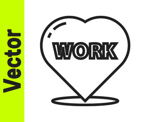 Black line Heart with text work icon isolated on white background. Vector Illustration