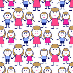 Happy Mothers Day. Vector seamless pattern with women and children. Design element for card, poster, banner, and other use, textile