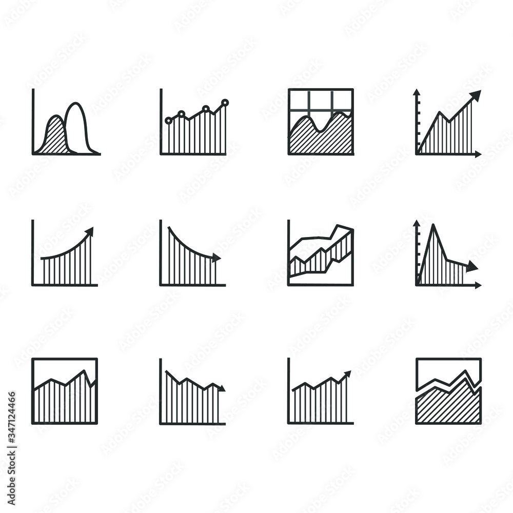 Poster set of chart for report icon. line success graph symbol vector illustrator.