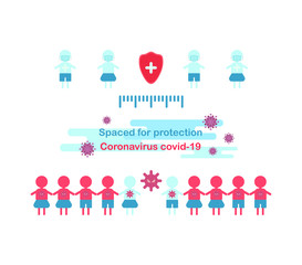 Social Distancing, People keeping distance for infection risk and disease, wearing a surgical protective Medical mask for prevent virus Covid-19