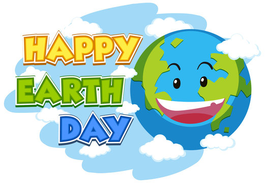 Poster design for happy earth day with smiling earth