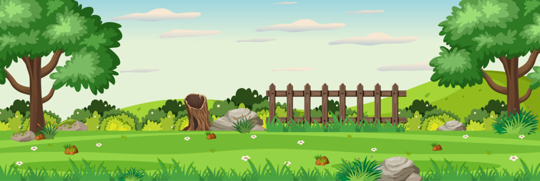 Background scene with wooden fence in the park