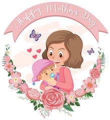 Template design for happy mother's day with mom and baby