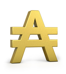 Golden Austral Argentina Currency Icon Isolated, 3D gold Austral Argentina symbol with white background, 3D rendering, 3D illustration