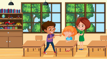 Scene with kid bullying their friend in the classroom