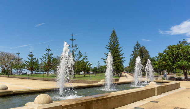 Newcastle Foreshore Park With Fountain. City Public Space In NSW, Australia.