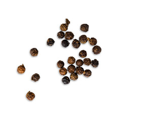 Top view Group of Black pepper isolated on white background.