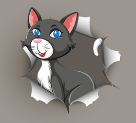 Cute cat coming out of cracked wall