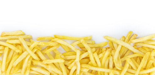 Crispy French Fries isolated on white background (close-up shot)