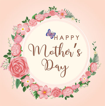 Template design for happy mother's day with pink flowers