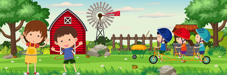 Background scene with kids in the park