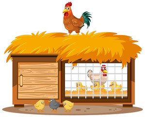 Chicken coops and chickens on white background © brgfx