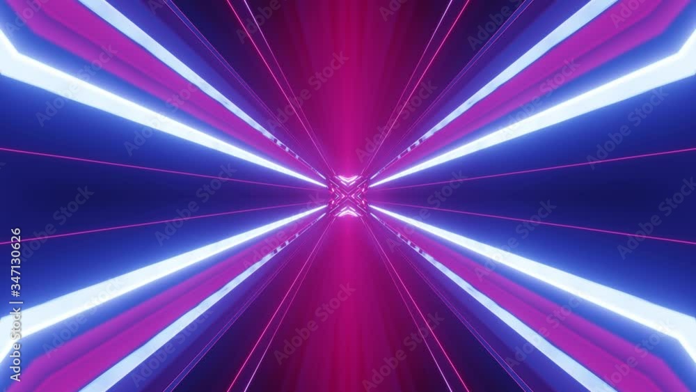 Aufkleber sci-fi tunnel transformer with neon lights. 4k looped abstract high-tech tunnel. camera flies throug