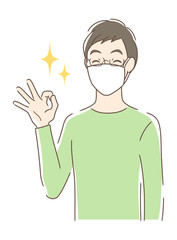 マスクを付けた笑顔の男性