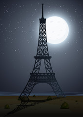 Fototapeta na wymiar Silhouette scene wtih tower at night time