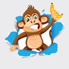 Background template design with wild monkey and banana