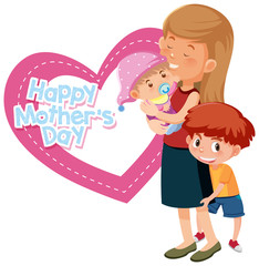 Template design for happy mother's day with mom and kids