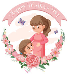 Template design for happy mother's day with mom and girl