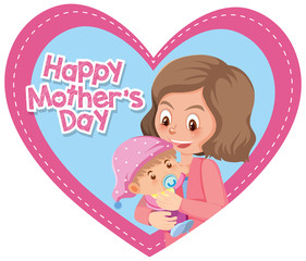 Template design for happy mother's day with mom and baby