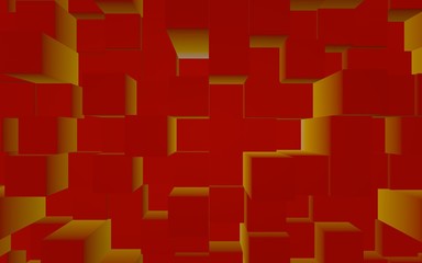 Abstract red elegant cube geometric background. Chaotically advanced rectangular bars. 3D Rendering, 3D illustration