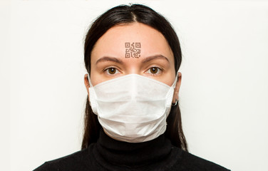 masked girl with a qr code