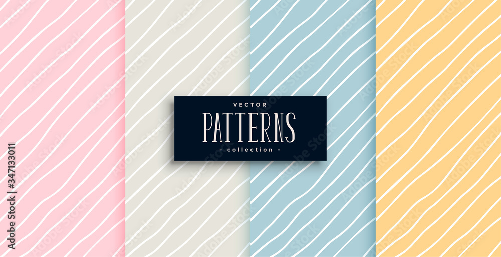 Poster elegant hand drawn lines patterns in four colors