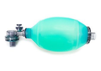 Ambu or blue breathing apparatus Placed on a white background