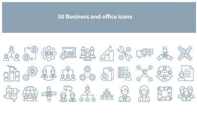 Vector business and office icons set in multiple colors for apps and websites