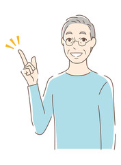 笑顔で指をさす男性