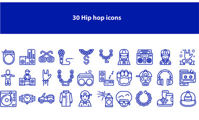 Vector hip hop icons set in multiple colors for apps and websites