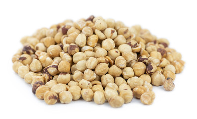 Peeled Hazelnuts isolated on white