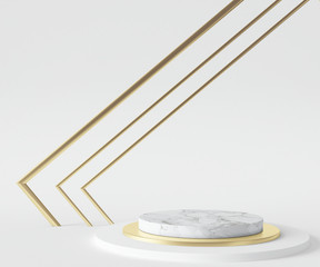 3D Rendering - Illustration white marble pedestal isolated on white background, modern minimal concept, empty stage, abstract geometry shape pastel color, Cosmetic background for product presentation.