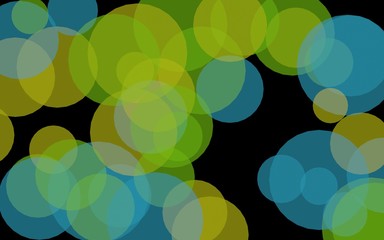 Multicolored translucent circles on a dark background. 3D illustration