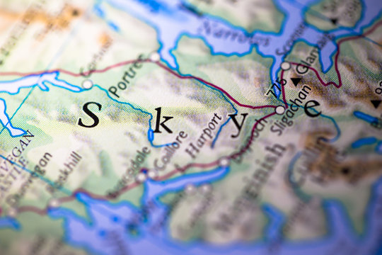 Geographical map location of Isle of Skye region in Scotland United Kingdom Europe continent on atlas