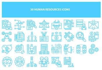 Vector human resources icons set in multiple colors for apps and websites