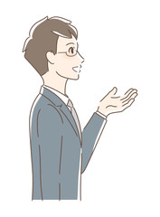 笑顔で手を差し出す男性の横顔