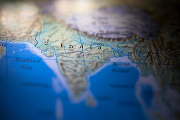 Geographical map location of country India in Asia continent on atlas